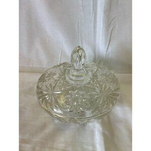 Vintage Crystal Lidded Candy Dish With Starburst Pattern 6" Diameter Decorative